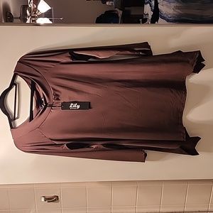 Lily by Firmiana Tunic Top, Brown, Size L, NWT